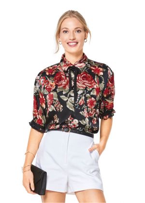 Блузка-сорочка приталеного силуету з короткими рукавами