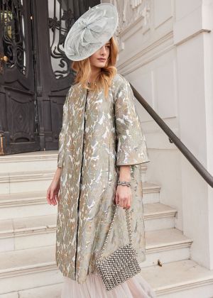 Пальто жаккардовое А-силуэта с укороченными рукавами