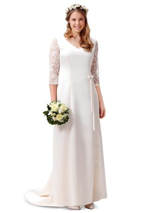 Платье свадебное расклешенного кроя с кружевными рукавами