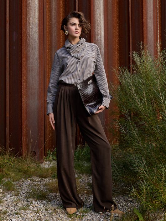 Брюки палаццо со складками от пояса