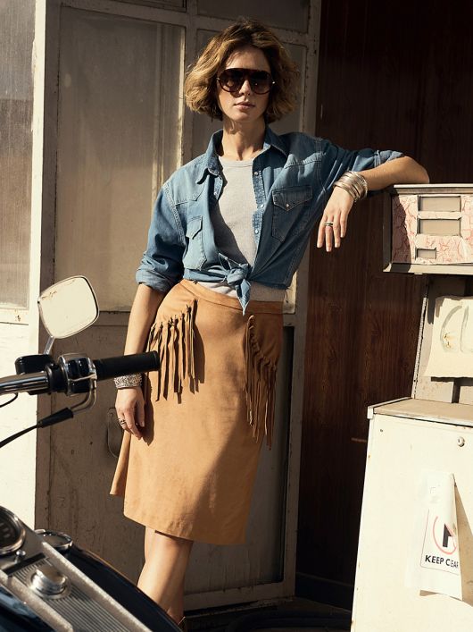 Юбка из замши А-силуэта с бахромой