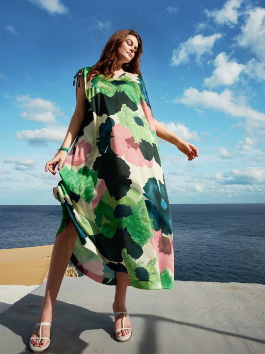 Сукня максі А-силуету з кулісками на плечах